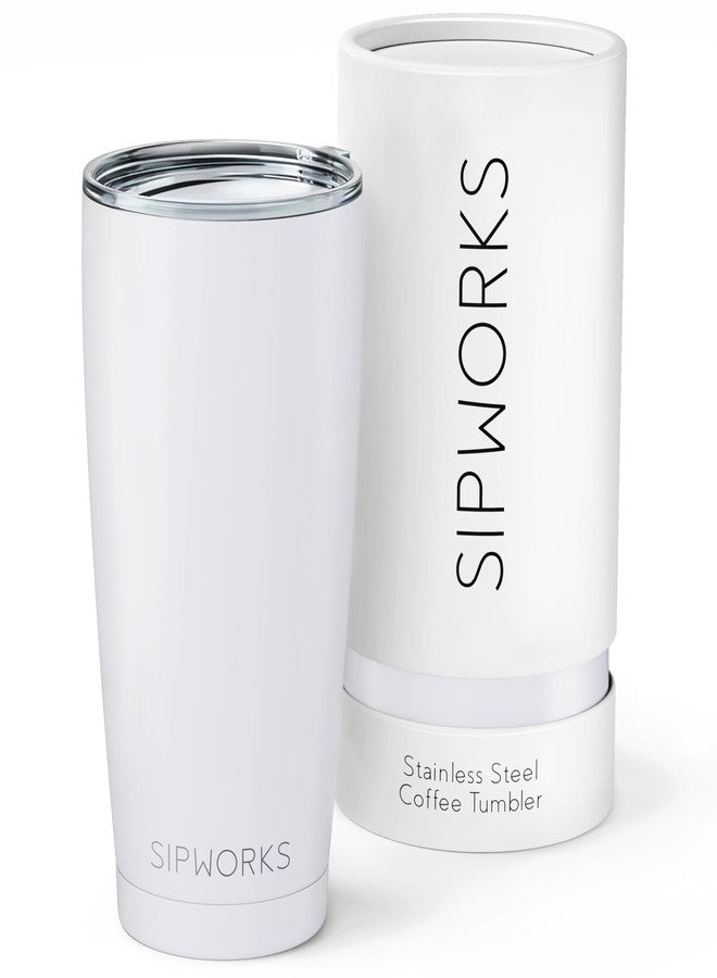 Sipworks Stainless Steel Coffee Tumblers with Lids - 20z Double Walled Vacuum Insulated for Hot & Cold Drinks - Spill Resistant Travel Tumbler - Arctic White - Image 1